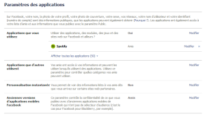 Facebook — Nettoyer vos applications — Paramètres des applications