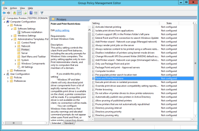 Group Policy Management Editor Point and Print Restrictions