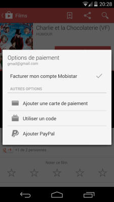Google Play FIlms - Options de paiement